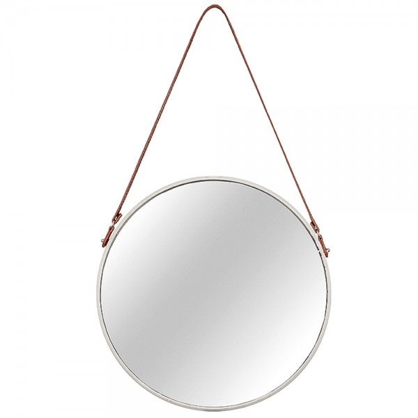 Espelho Redondo com Alça Off White e Marrom P